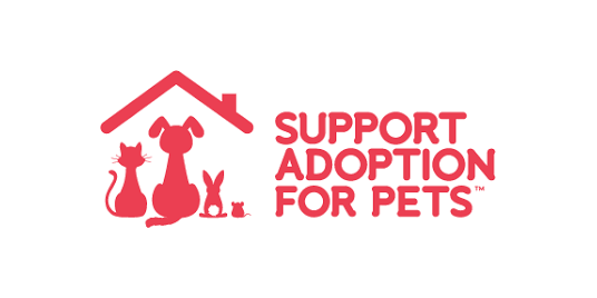 Support Adoption For Pets logo, containing a silhouette of a cat, dog, rabbit, and mouse